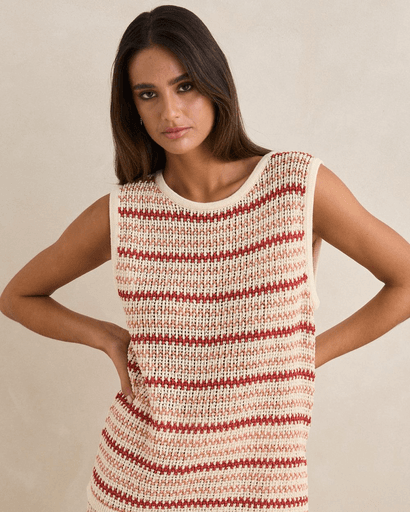 TOP RHYTHM TAMI STRIPE KNIT LOGLINE TANK - WATERMELON