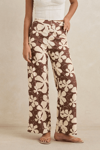 PANTS RHYTHM MELIA FLORAL WIDE LEG PANT - CHOCOLATE