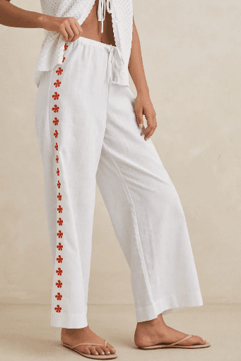 PANTS RHYTHM MELIA FLORAL EMBROIDERED BEACH - WHITE