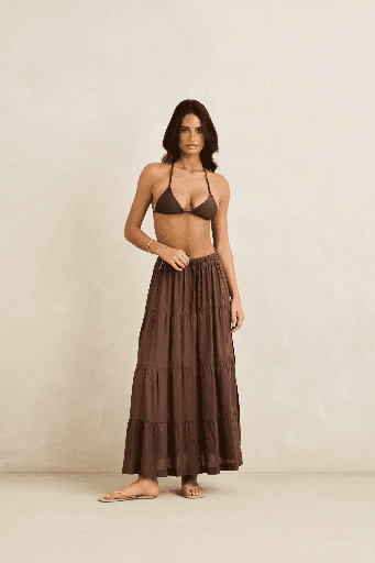 SKIRT RHYTHM ALANA TIE SIDE MAXI - CJOCOLATE