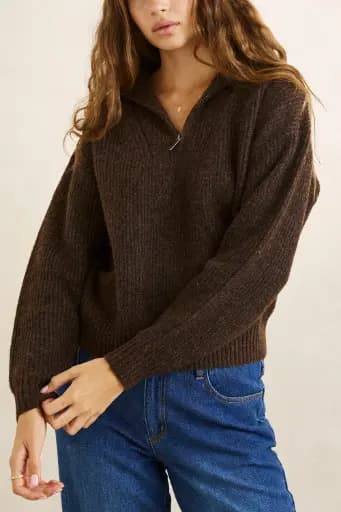 KNIT RHYTHM QUINCY ZIP - CHOCOLATE (
